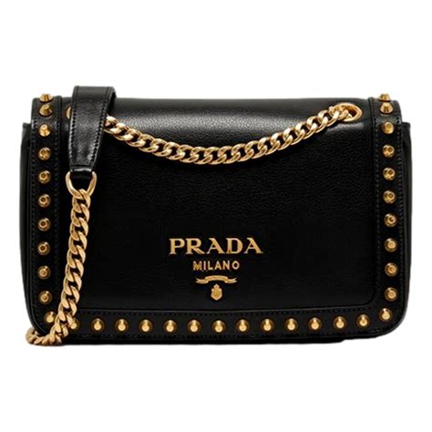 prada shoulder bag pattina studded black|prada pattina black handbags.